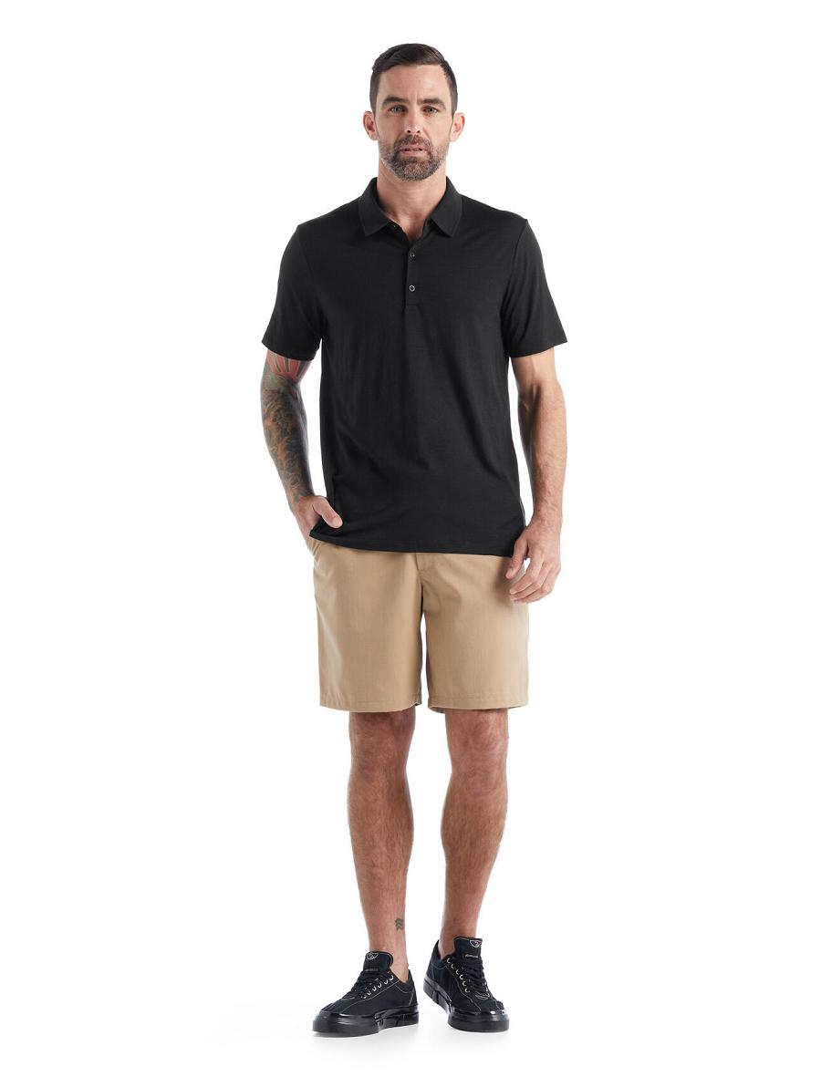 Men's Icebreaker Merino Tech Lite II Short Sleeve Polo T Shirts Black | CA 1786GSOL